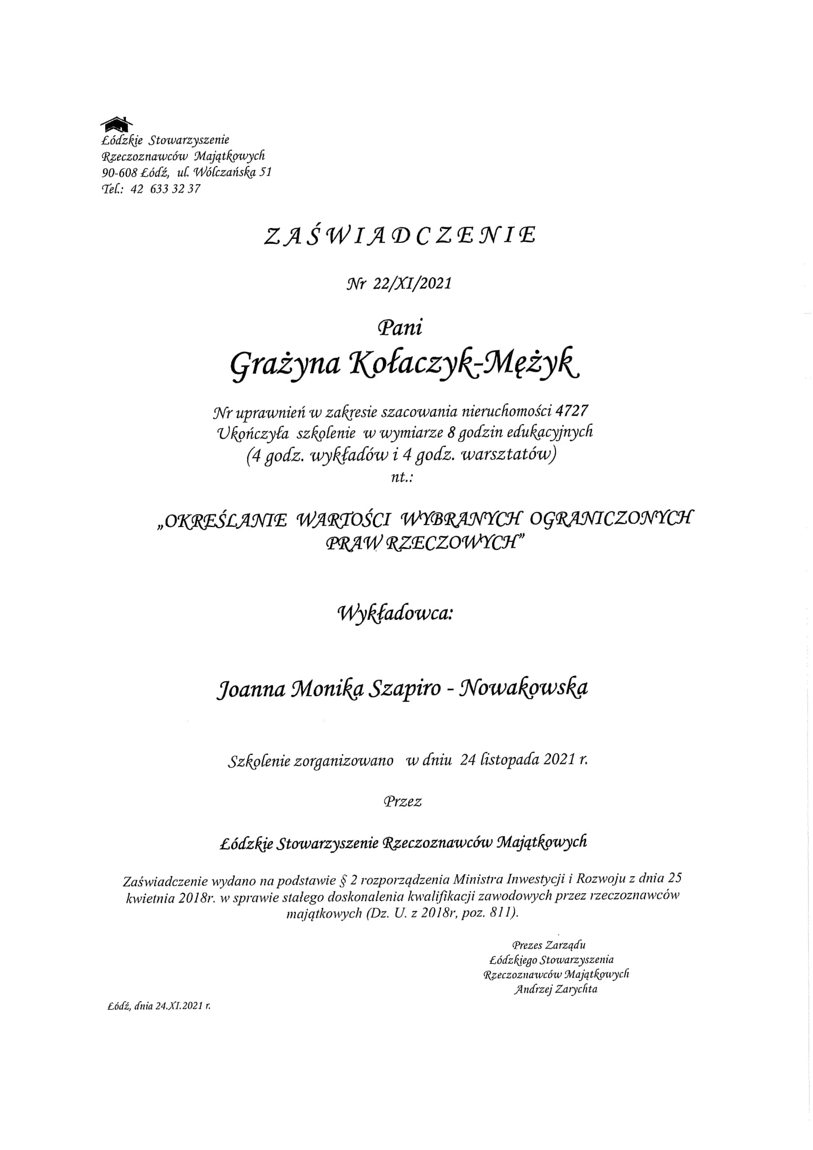 Określanie wartości wybranych ograniczonych praw rzeczowych.